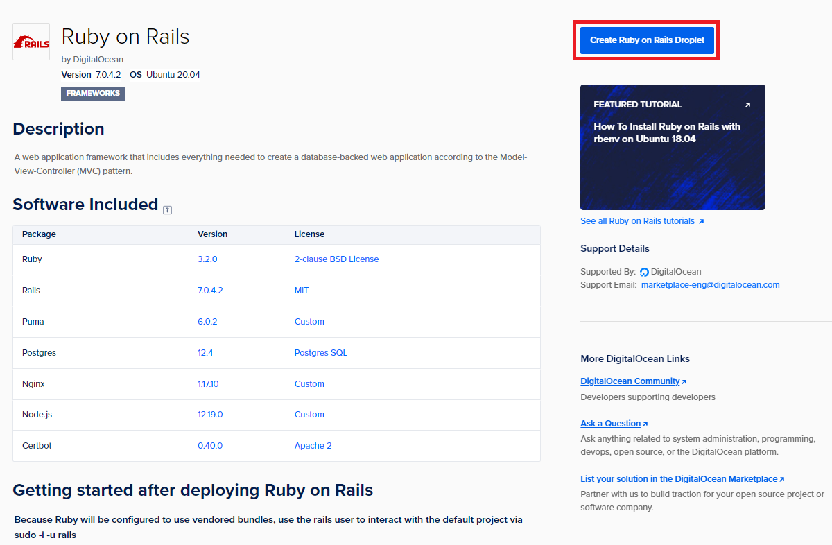 Ruby on Rails 1-Click Create Docker vServer