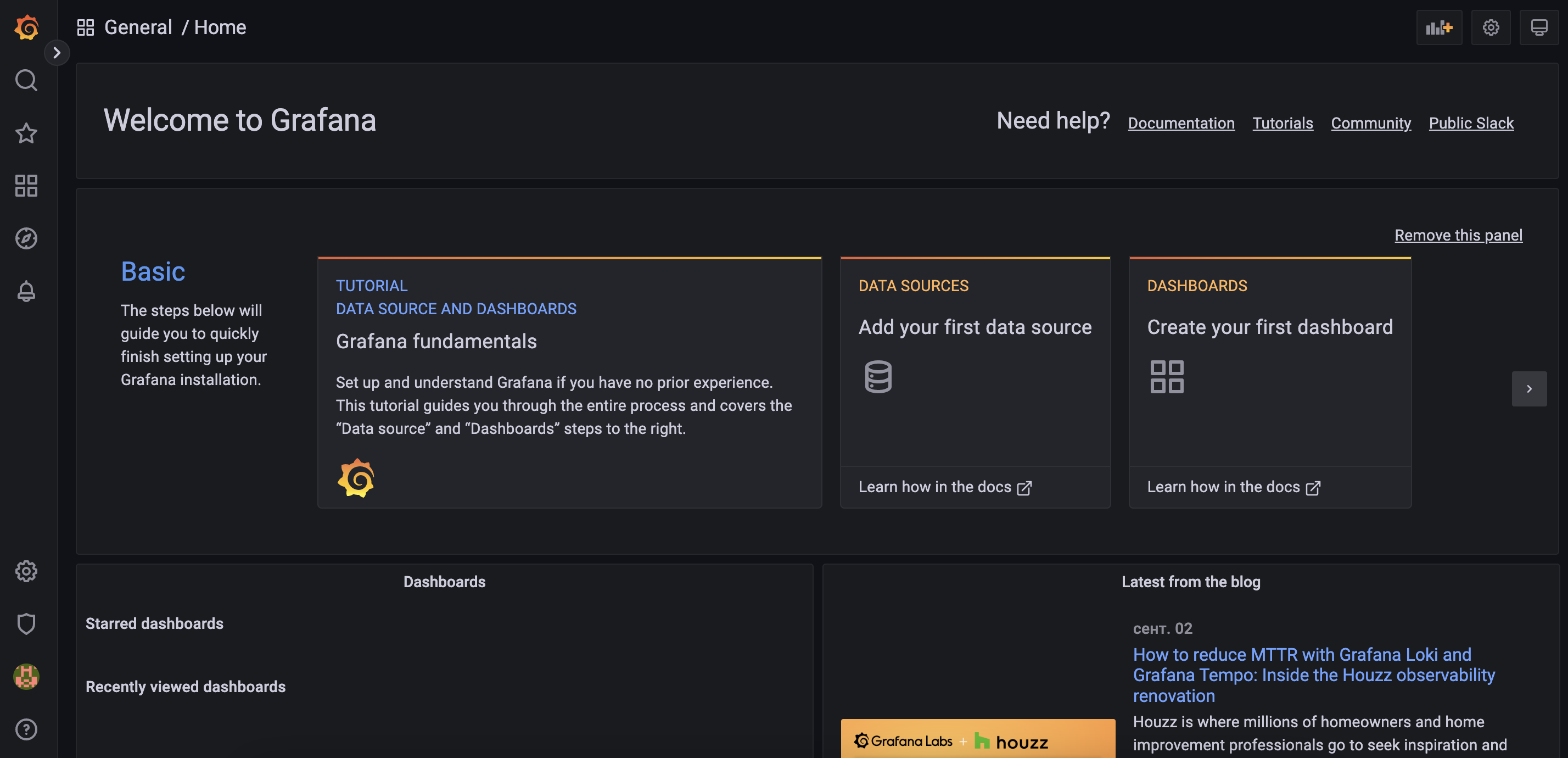 Grafan's home dashboard