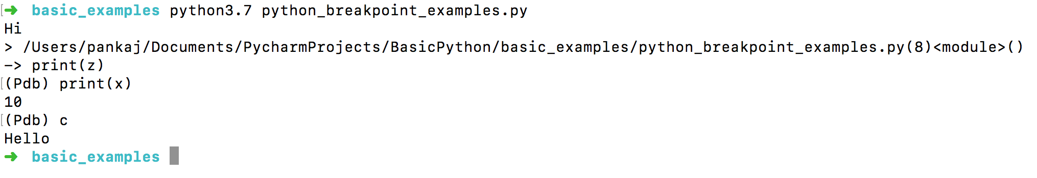 python breakpoint example