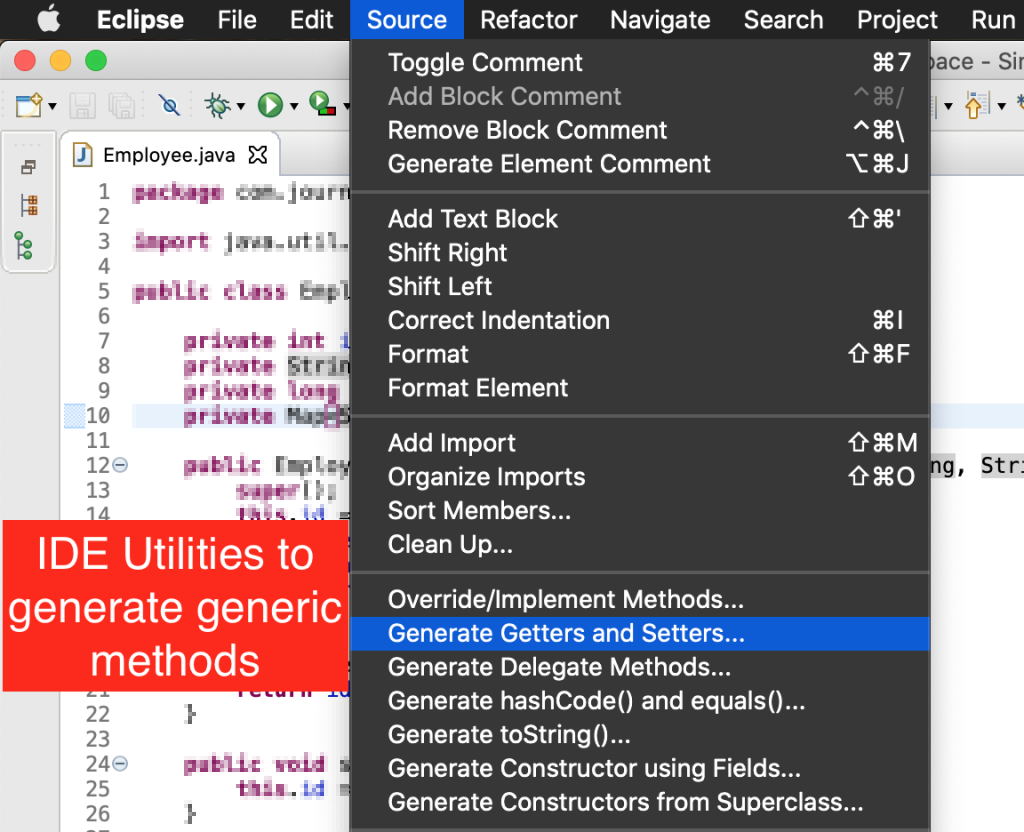 Eclipse Shortcuts Generate Ceremonial Methods