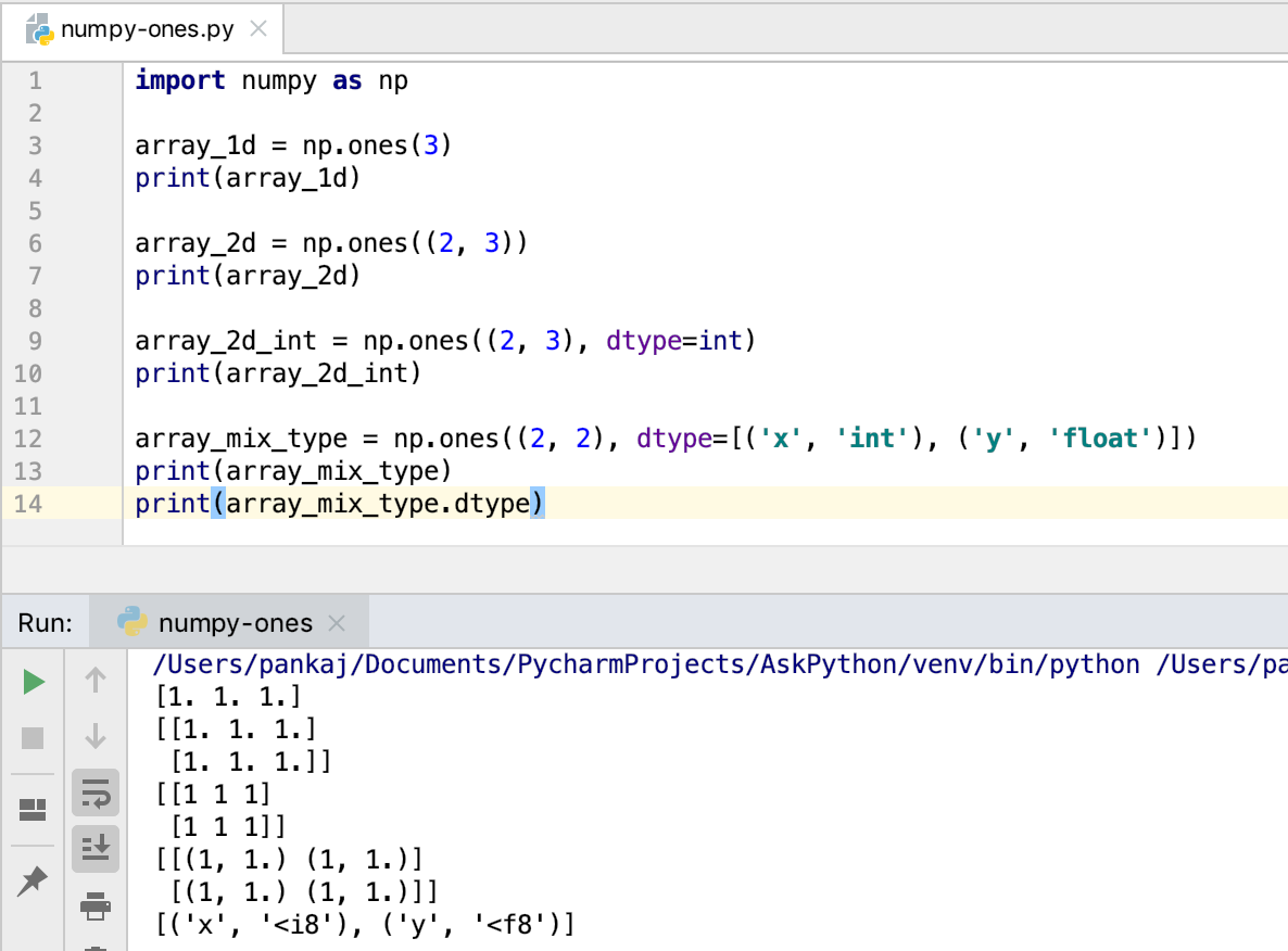 Numpy Ones Example