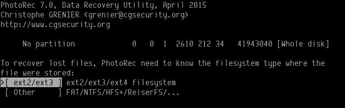 Photorec Partition Type