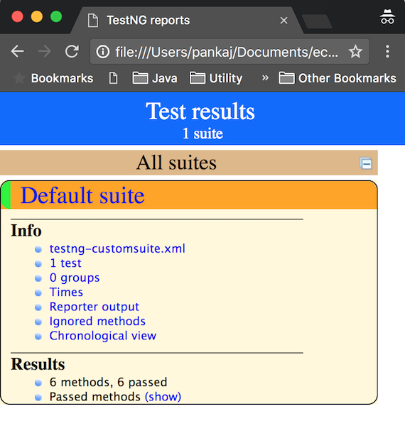 TestNG HTML Report Output