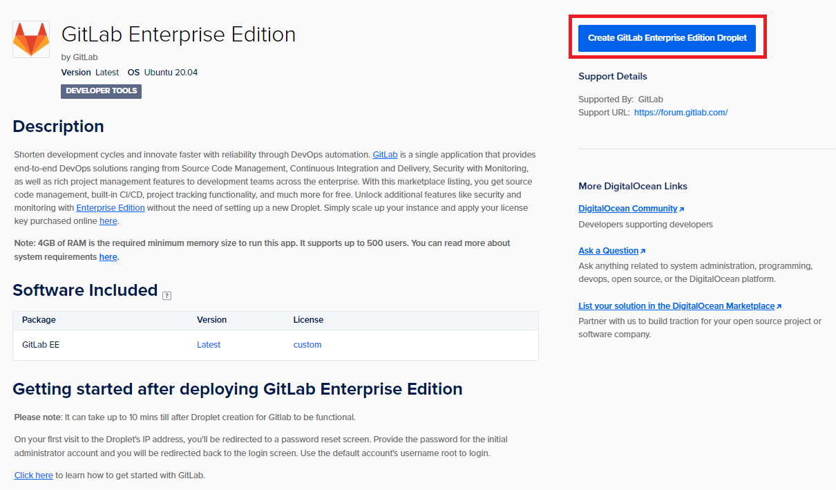 GitLab Enterprise Edition 1-Click Create vServer
