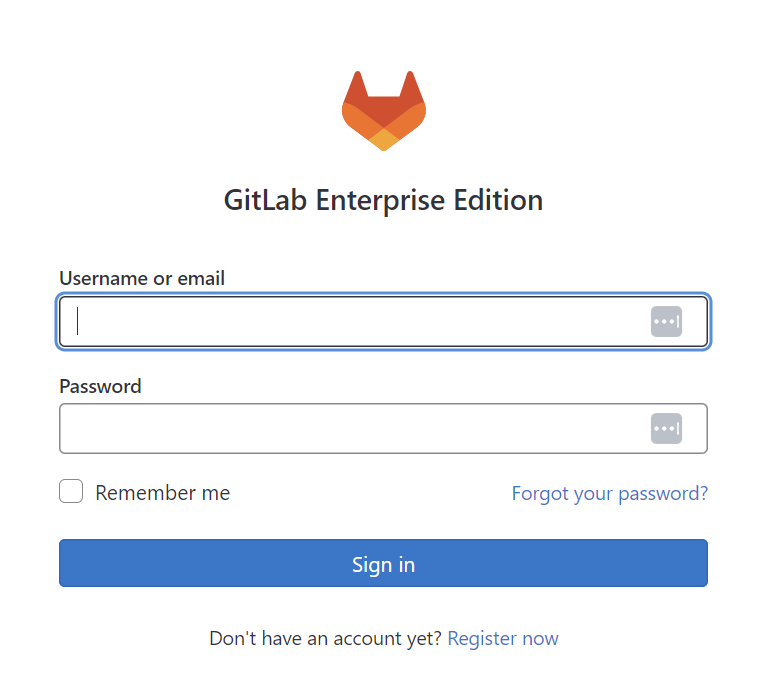 First time login page for GitLab