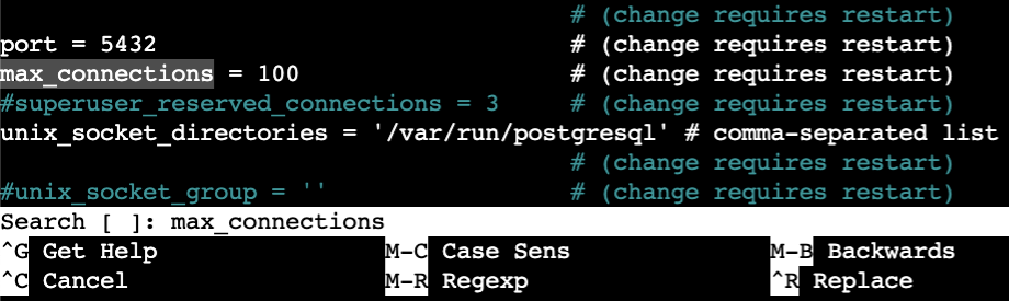 Example of searching parameter in postgresql.conf