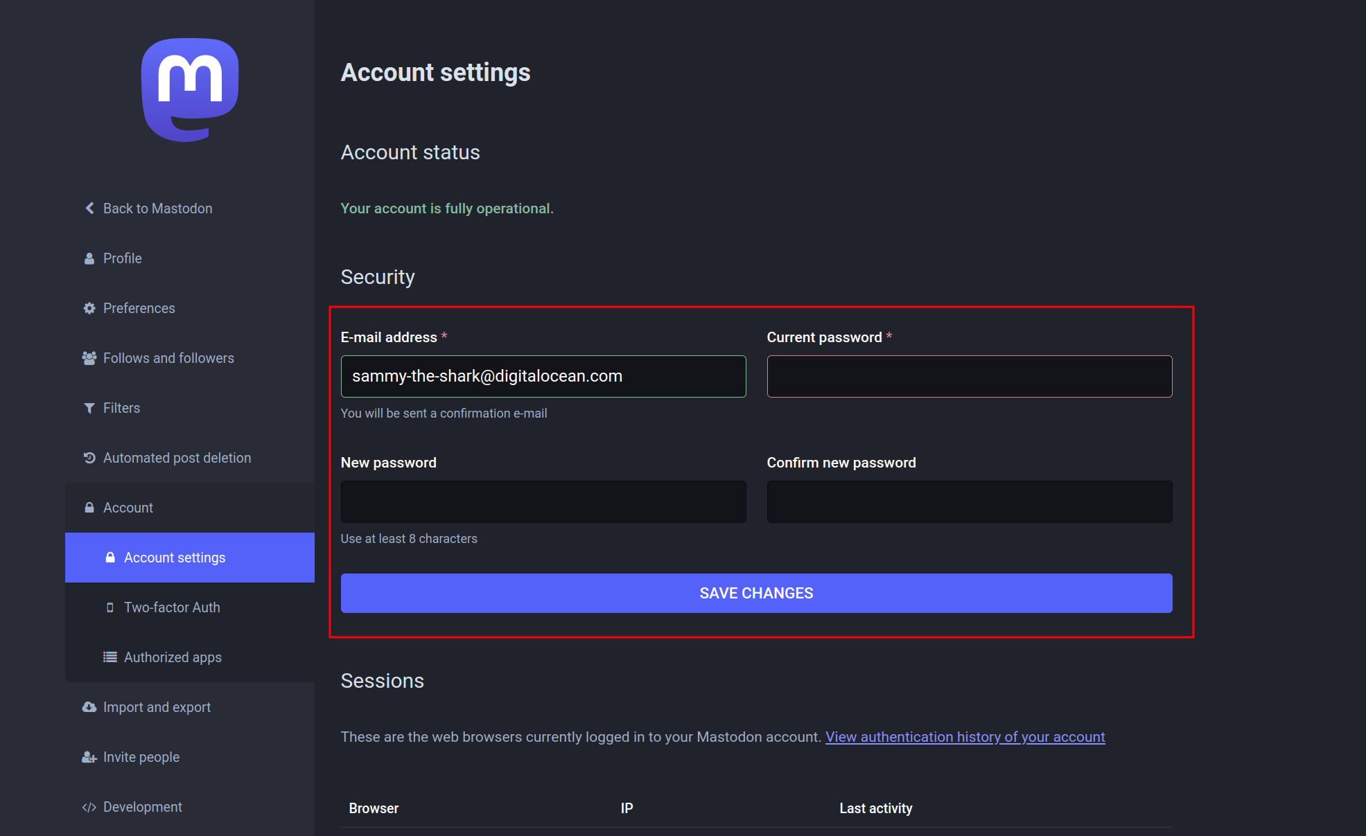 Create a new password inside “Account Settings”.