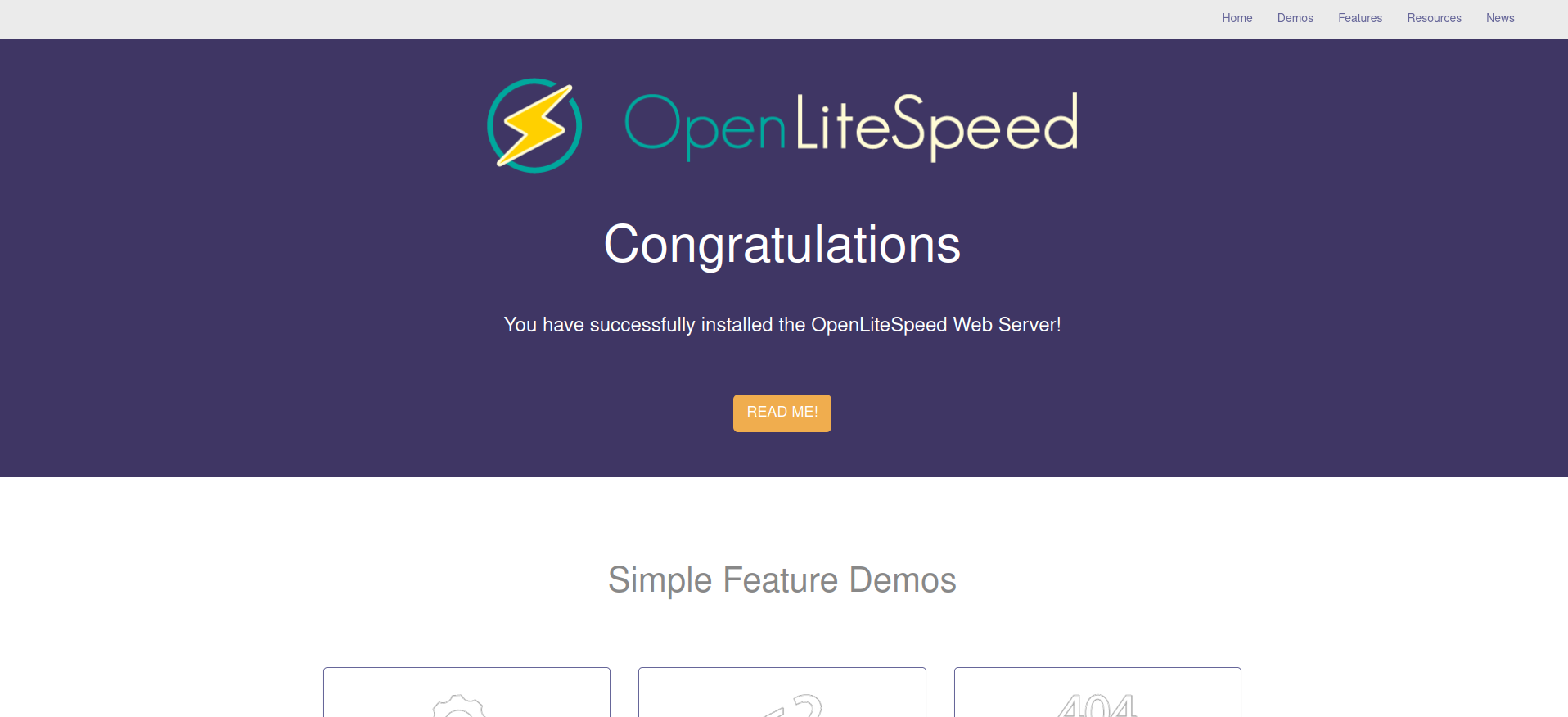 Screencapture of the default OpenLiteSpeed demo page