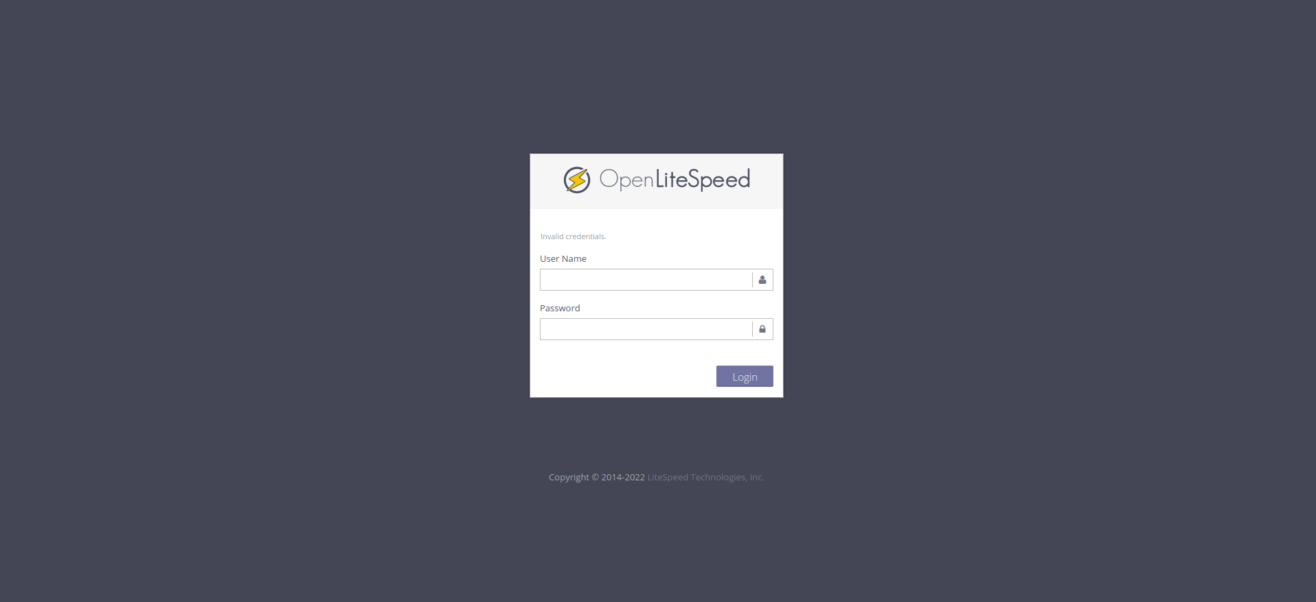 screencapture of the OpenLiteSpeed admin login page