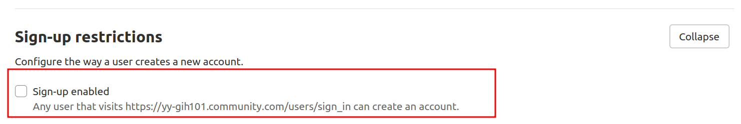 GitLab deselect sign-ups enabled