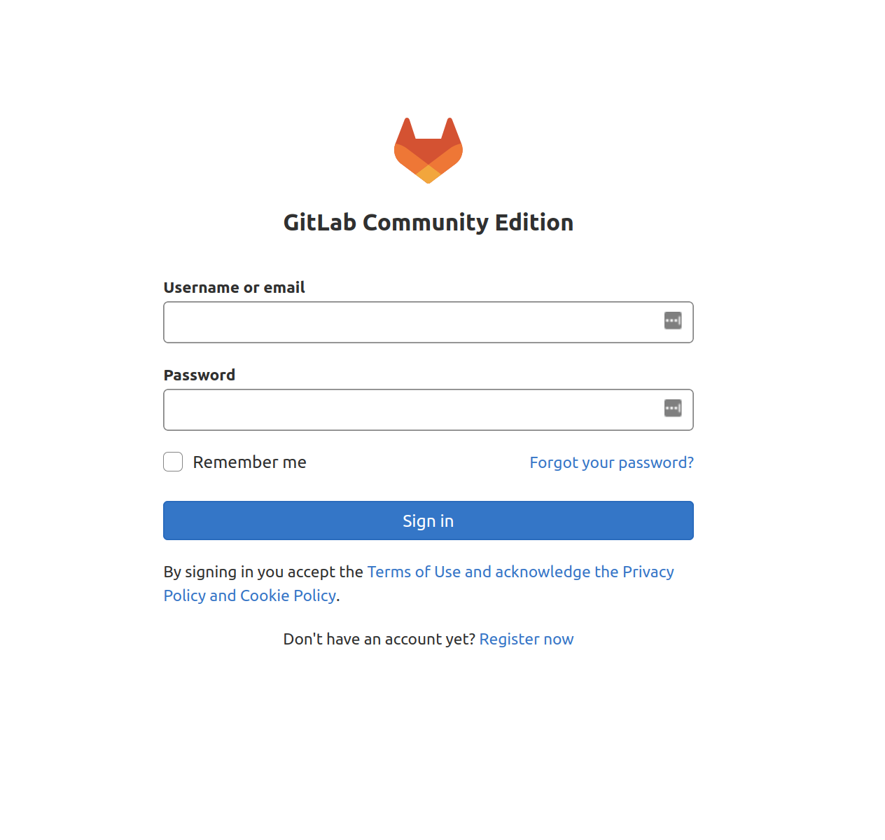 GitLab initial login page