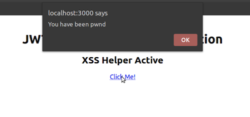 Screencapture of a successful XSS attack that displays the 