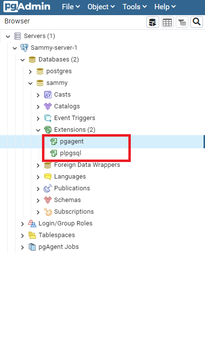 pgAgent extensions listed