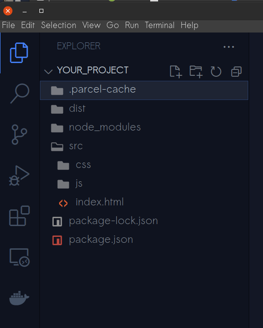 Inside of VS Code, the ‘.parcel-cache’ and ‘dist’ folders are automatically generated after you run the ‘npx parcel’ command. 