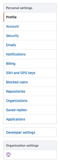 GitHub organization settings