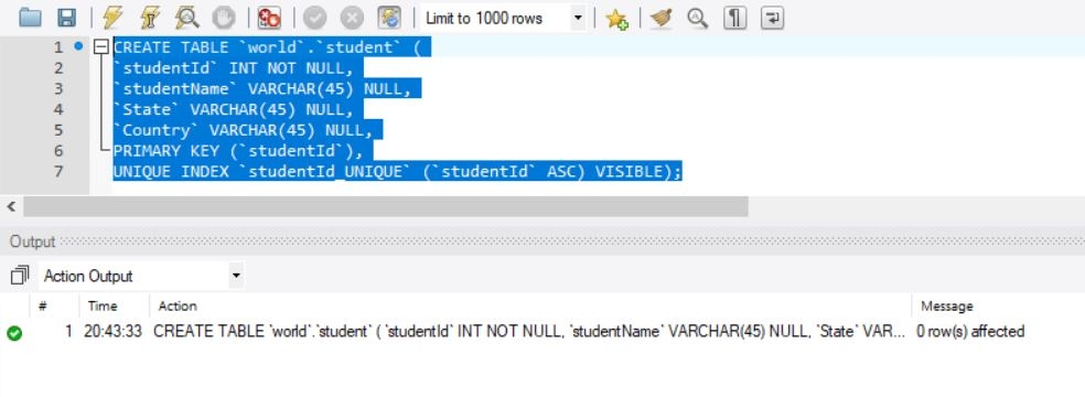 SQL Create Table MySQL