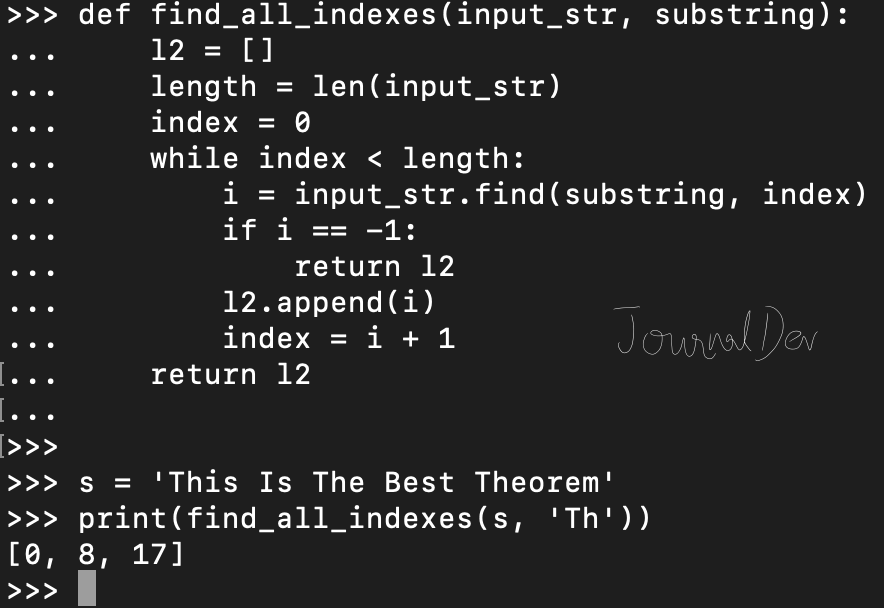 python string list of substring indexes positions