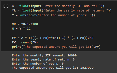 Sample Output SIP Funds