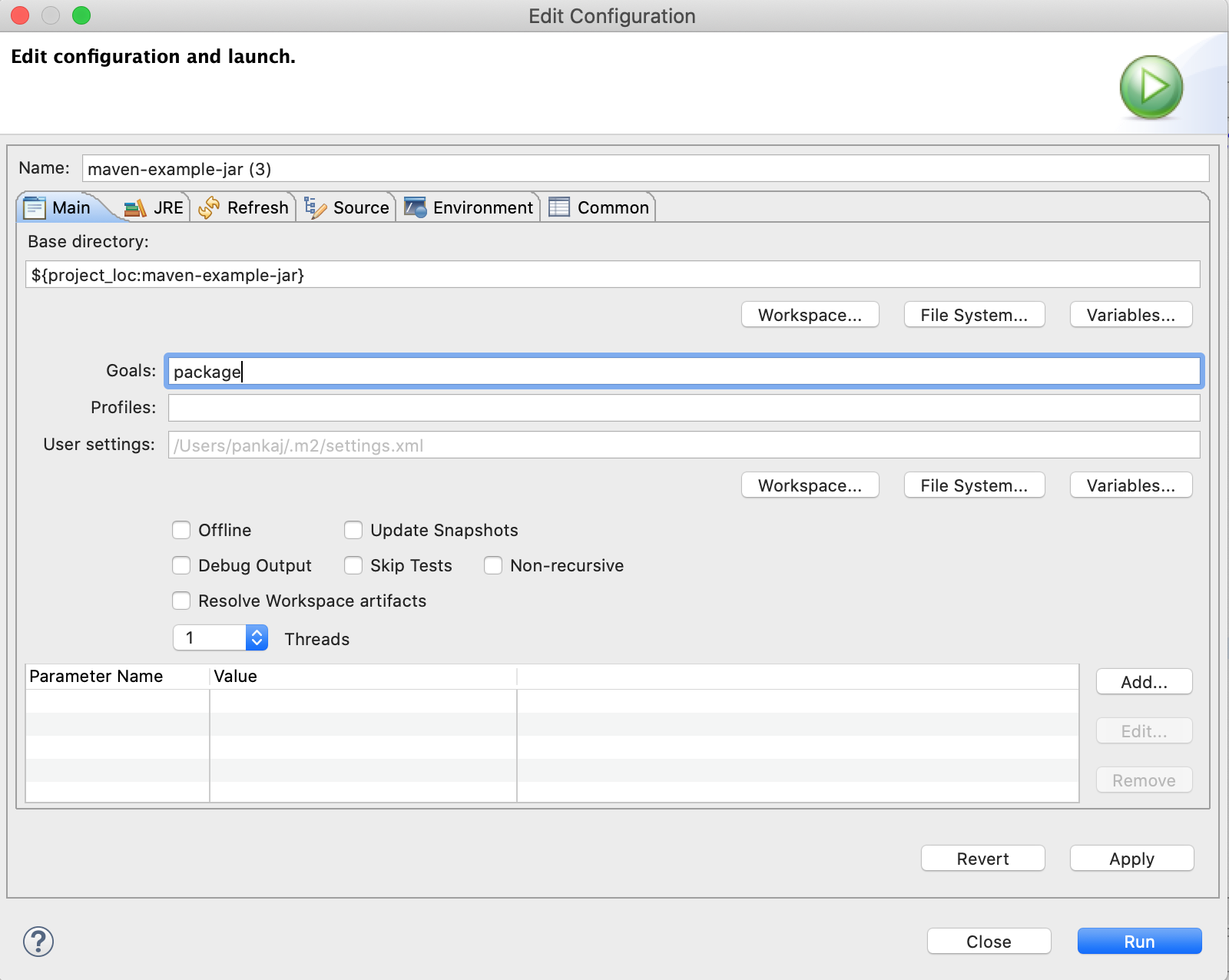 Eclipse Maven Edit Configuration Goals Package Run