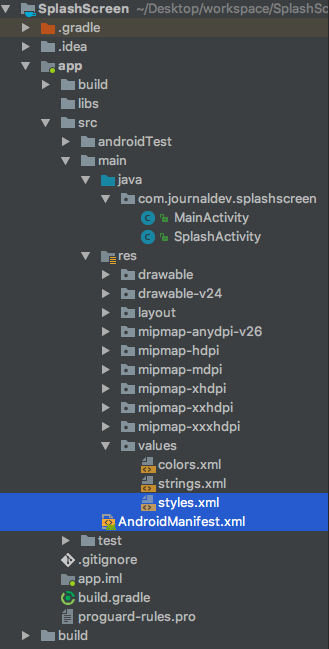 android splash screen example project structure