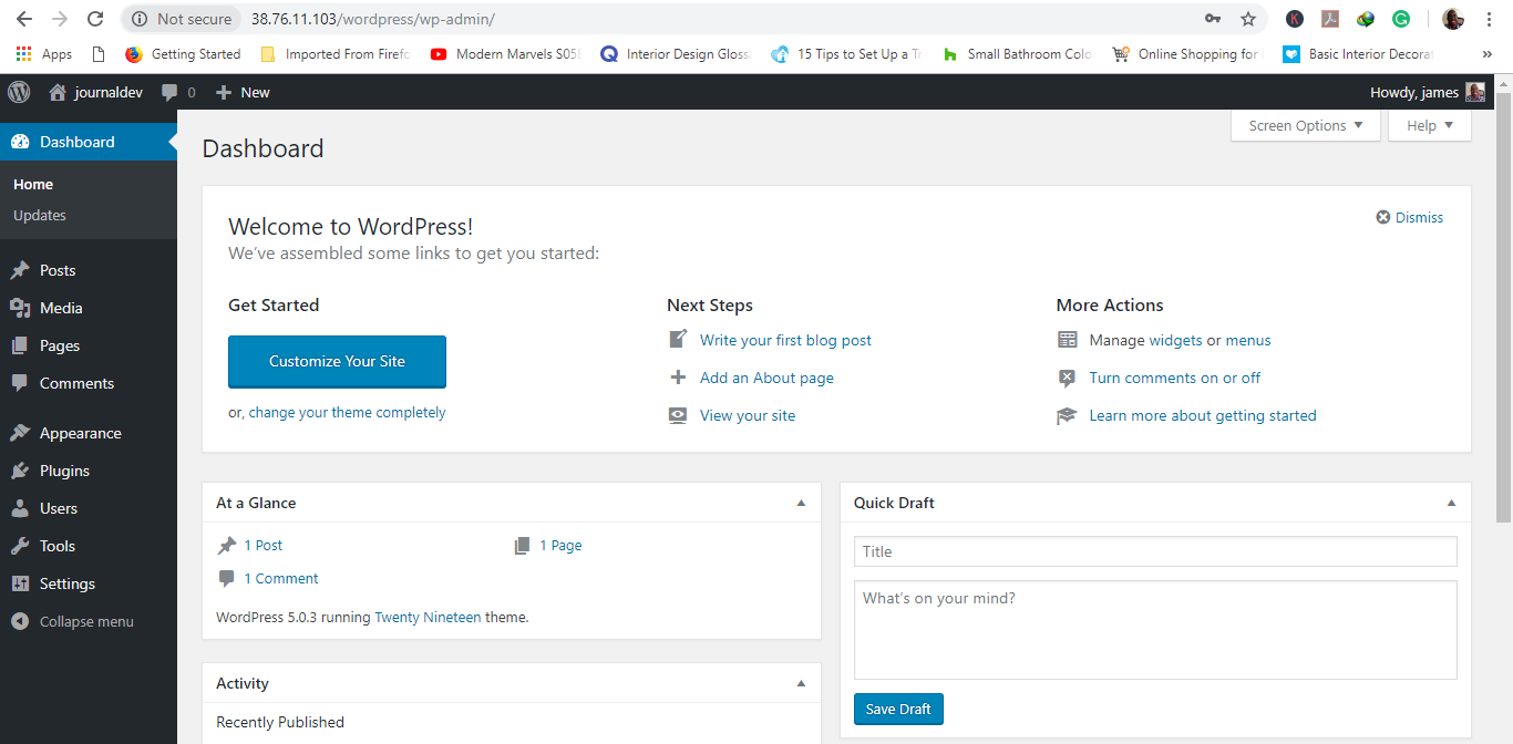 wordpress dashboard