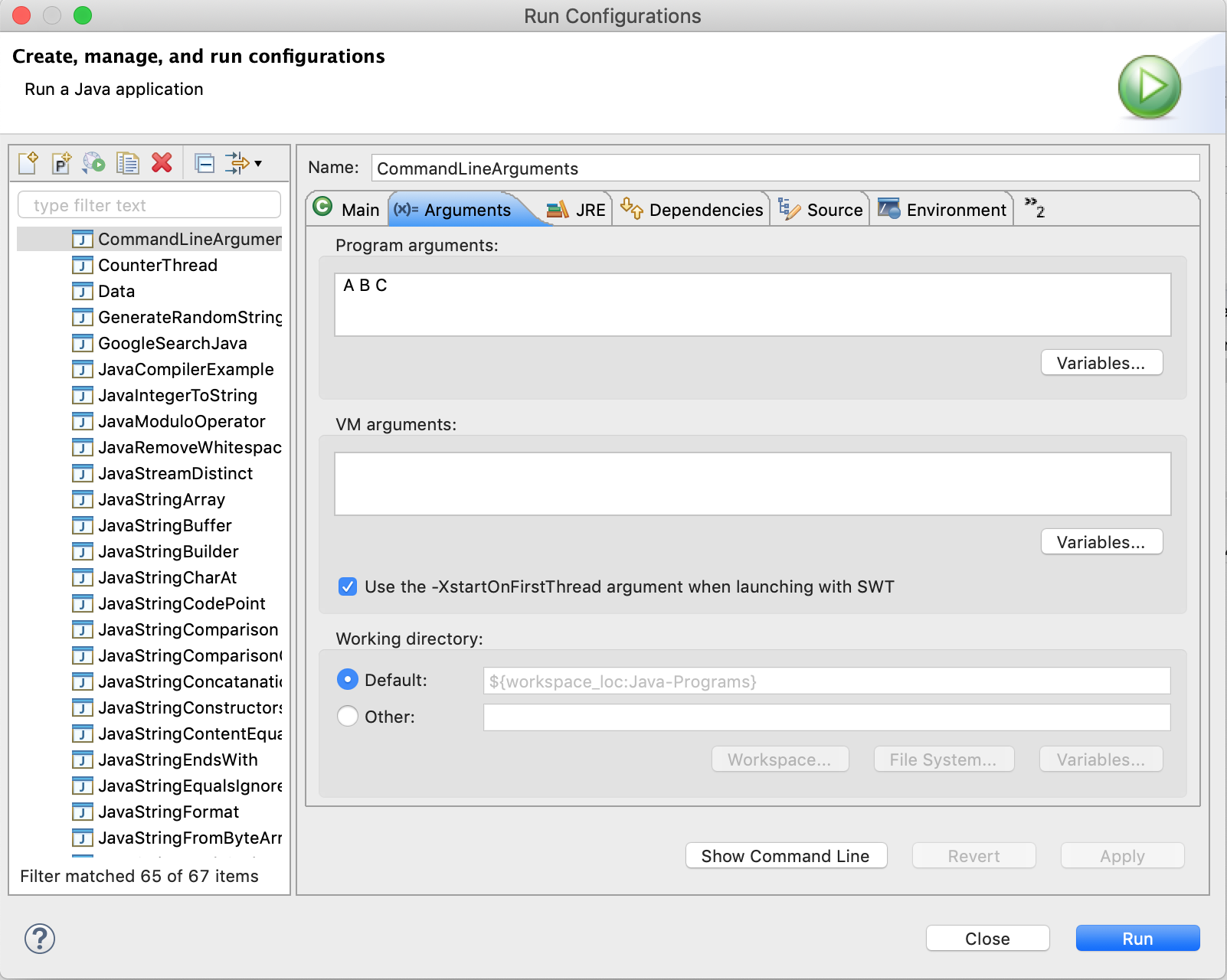 Eclipse Command Line Arguments