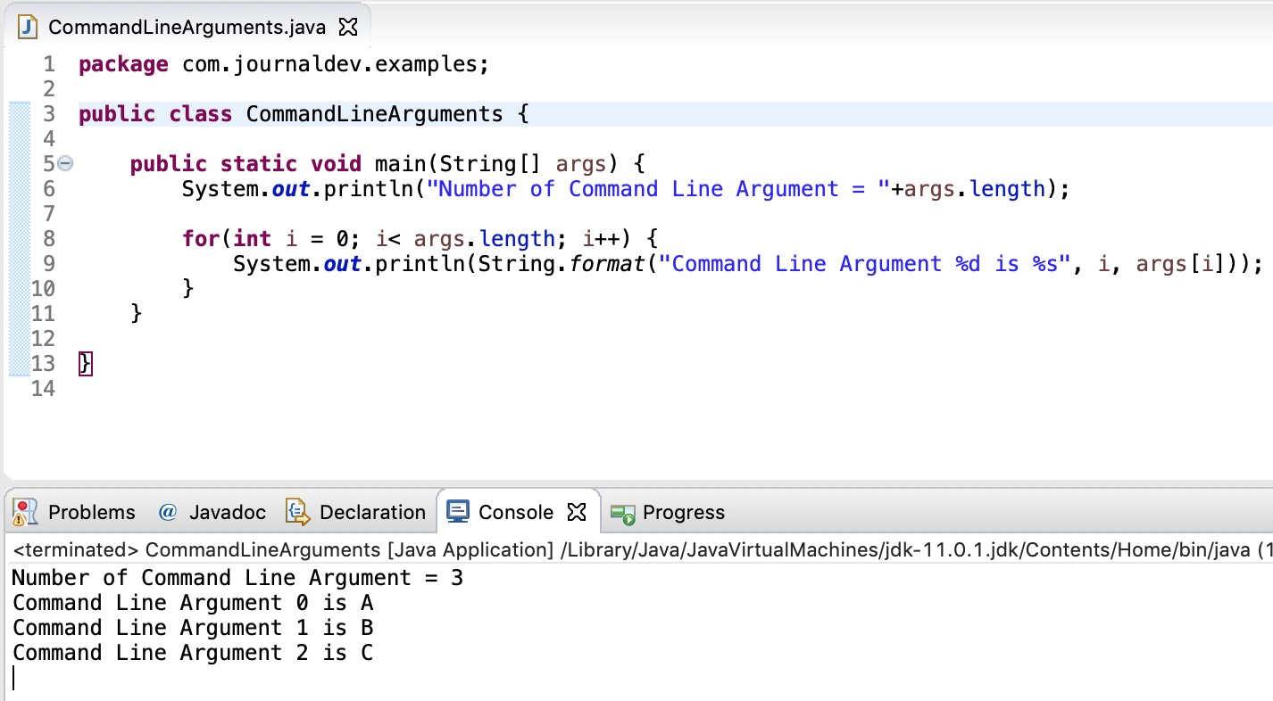 Eclipse Command Line Arguments Example