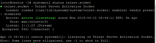Check Status Of Telnet In CentOS 7