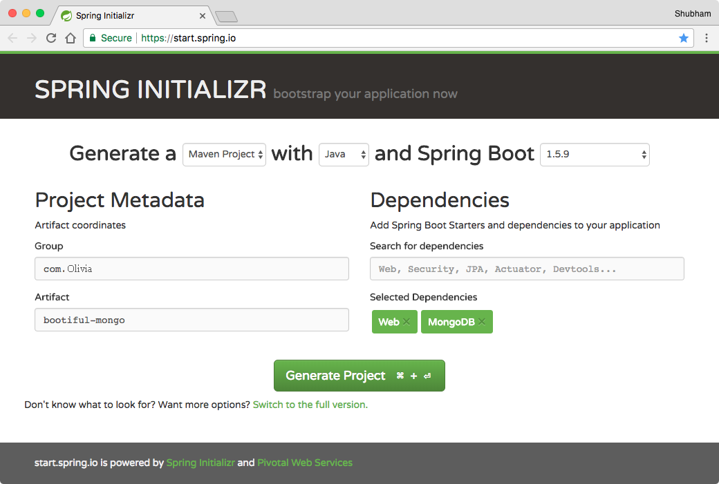 spring boot mongodb project setup using spring initializr