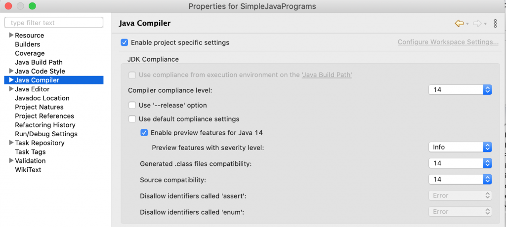 Java 14 Enable Preview Feature In Eclipse