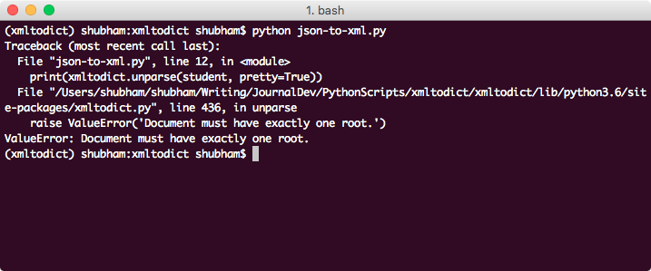 python json to xml unparse error