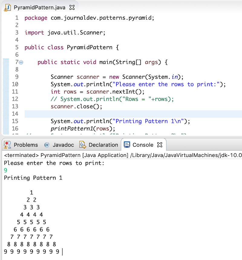 Pyramid Pattern Java Program Output