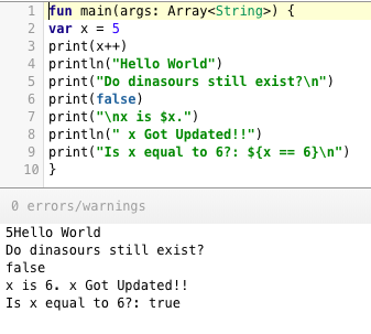 kotlin print println functions