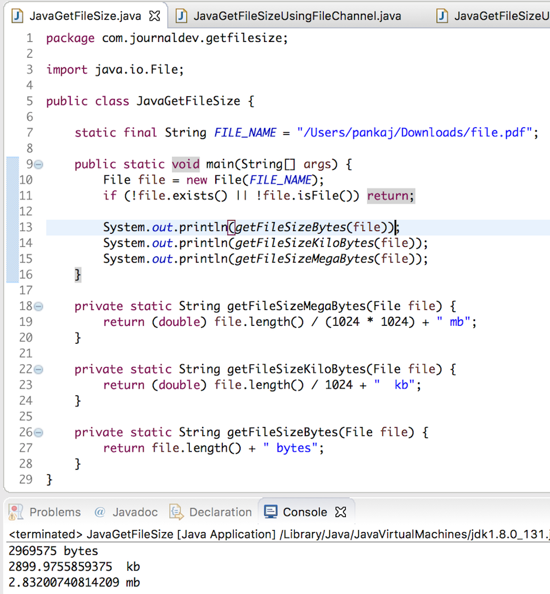 java get file size