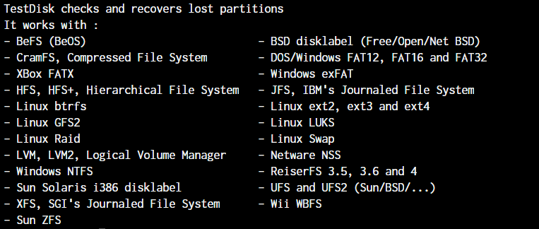 Partition Types Testdisk Works With - Install Testdisk on Linux 