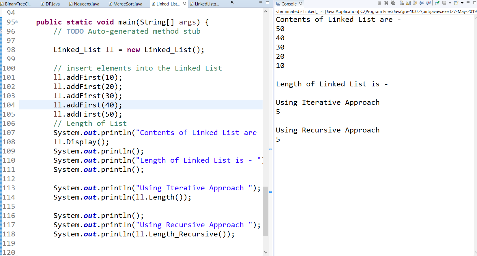 Recursive Solution Output