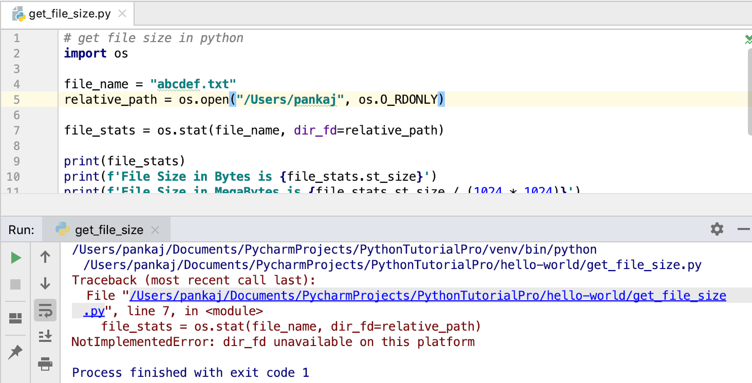 Python File Size Relative Path NotImplementedError