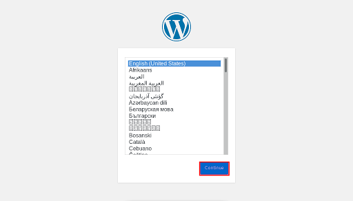 Choose Language For WordPress Installation