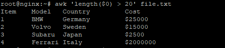 Print Lines With More Or Less Characters