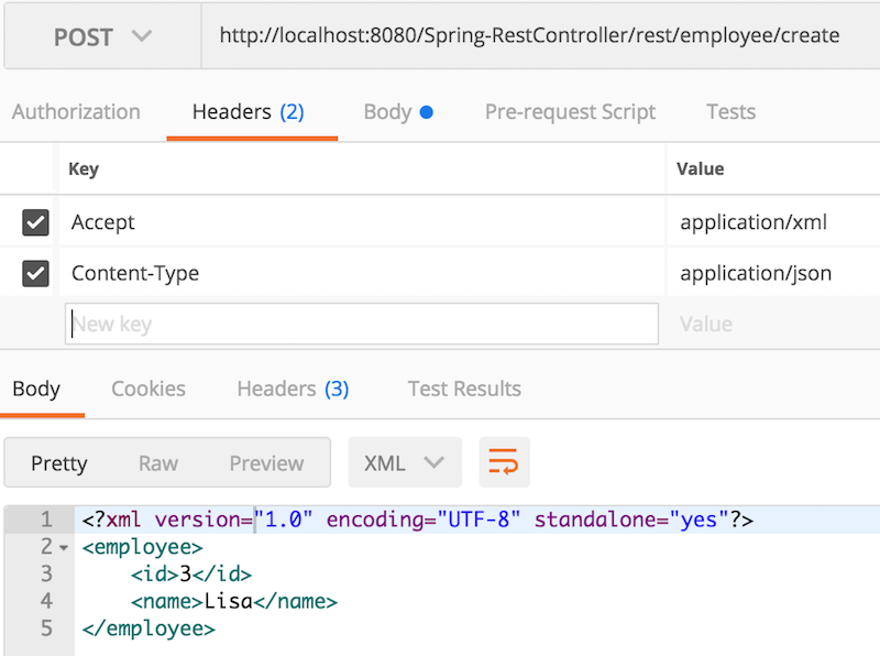 Spring RestController POST JSON Request and XML Response