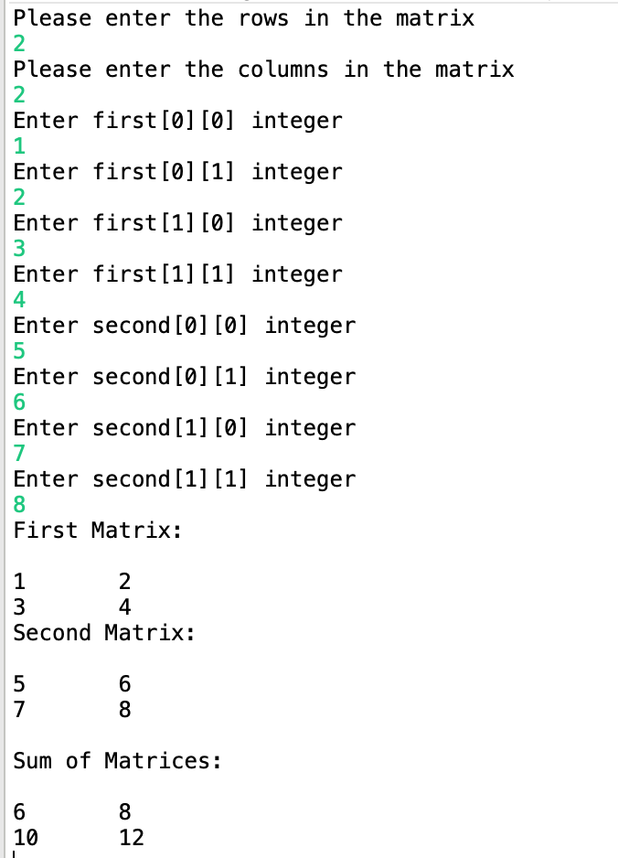Matrix programs in Java