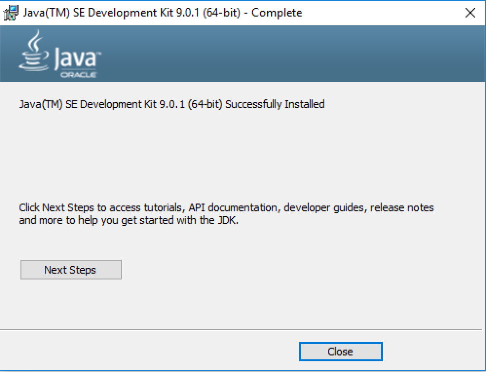 java windows install success screen