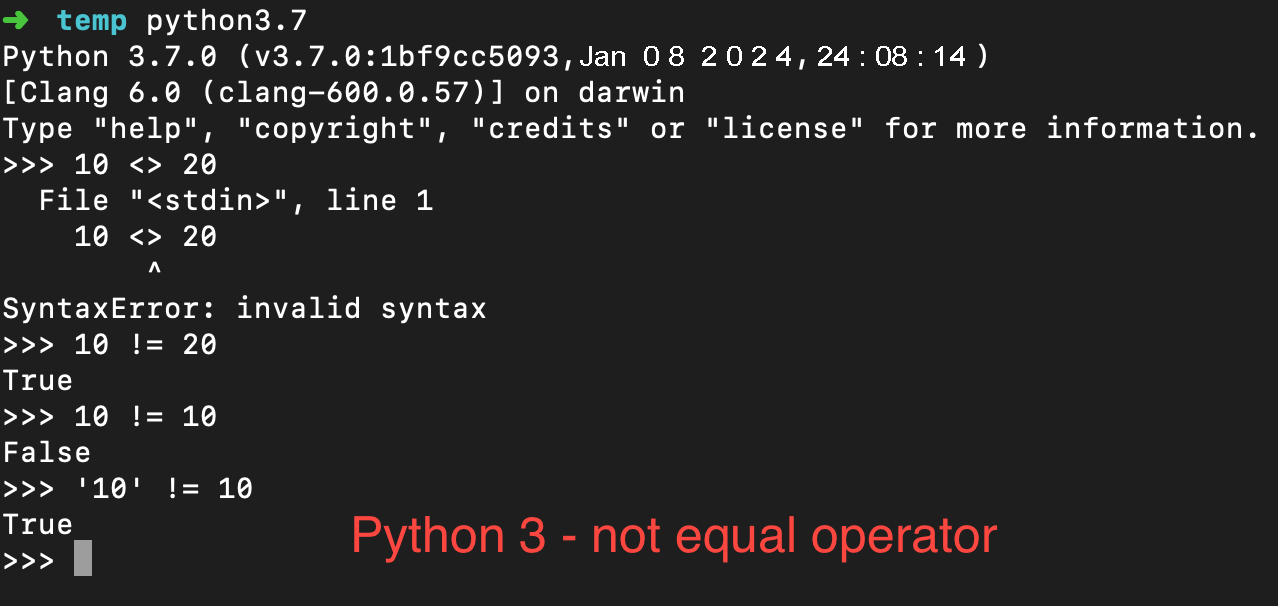 Python Not Equal Operator