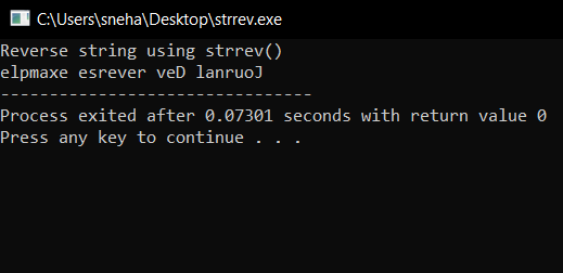 Reverse Using Strrev reverse string in C++