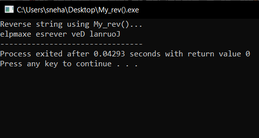 User defined My_rev() Output